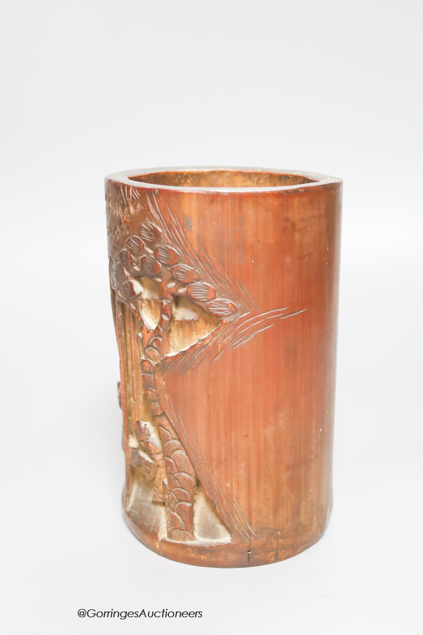 A Chinese bamboo brush pot, height 17cm